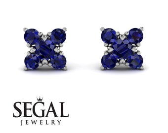Blue Sapphire Stud Earrings 18K White Gold, Sapphire Earrings White Gold 14K, Sapphire Studs, Blue Earrings, Gift for Women - Noa
