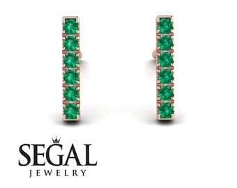 Orecchini a barra con smeraldo in oro rosa 14K-18K, orecchini a barra con smeraldo, orecchini a perno con smeraldo verde, gioielli unici, regali per la mamma - Bonnie