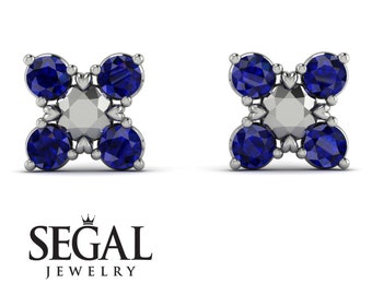 SAPPHIRE EARRINGS Studs White Gold 14K-18K White Gold Stud Earrings Sapphire Mother Gifts - Jayda