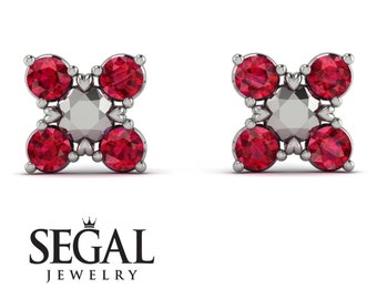 RUBY EARRINGS Studs White Gold 14K-18K White Gold Stud Earrings Ruby Unique Jewelry - Jayda