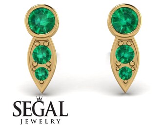 Pear Shaped Bezel Emerald Earrings Gold 14K-18K Gold Emerald Bezel Pear Shaped Earrings Anniversary Gift - Aniya