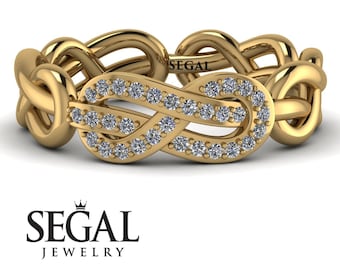 Yellow Gold Infinity Unique Diamond Love Knot Wedding Band