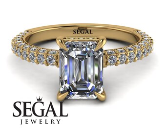 14k Yellow Gold Emerald Cut Halo Natural Diamond Engagement Ring