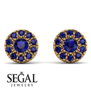 Blue Sapphire Halo Stud Earrings Gold 14K-18K Gold Halo Earrings Sapphire Studs Blue Earrings Sapphire Jewelry Gifts for Mom - Heaven