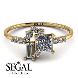 Anello con diamanti taglio principessa in oro giallo 14 carati, anello di fidanzamento con diamante solitario naturale