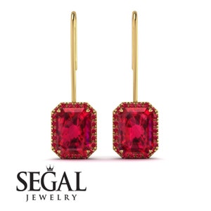 RUBY EARRINGS Emerald Cut 18K Gold 14K Red Earring - Izabella