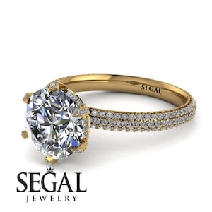 14K Yellow Gold Unique Hidden Halo Diamond Engagement Ring