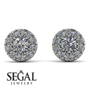 Halo Diamond Earrings White Gold 14K-18K White Gold Halo Stud Earrings Diamond Wedding Gift for Wife - Heaven