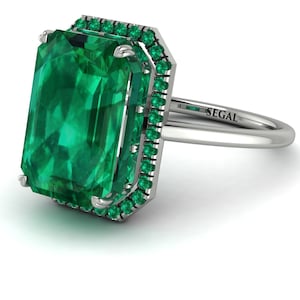 1 carat emerald cut lab created emerald ring halo white gold halo ring emerald cut lab grown emerald ring engagement gift - Rowan