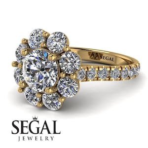 Yellow Gold Halo White Diamond Engagement Ring