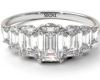 Emerald Cut Engagement Ring Hidden White Diamonds 14K-18K White Gold Ring Emerald Cut Diamond Ring Hidden Diamonds - Brynlee
