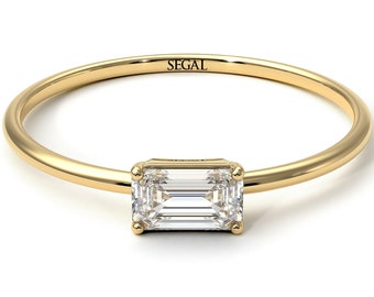 EMERALD CUT DIAMOND Ring Gold 14K-18K Gold Unique Rings Emerald Cut Diamond Ring Grandma Birthday Gift - Isla