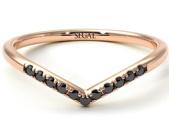 Engagement Minimalist V Ring Black Diamond Rose Gold 14K-18K Rose Gold Unique Rings Minimalist V Ring Black Diamond Gift - Margaret