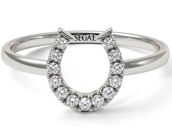 Horseshoe Diamond Ring White Gold 14K-18K White Gold Unique Ring Diamond Horse Ring Gift - Malia