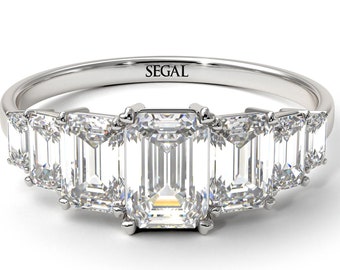 Emerald Cut Diamond Ring White Gold 14K-18K White Gold Unique Rings Diamond Emerald Cut Ring Engagement Gift - Briella
