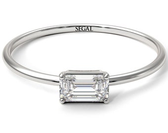 Baguette diamond rings white gold ring emerald cut diamond minimalist engagement ring baguette diamond wedding ring - Isla