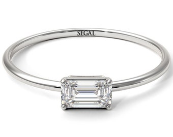 Emerald Cut Diamond Ring White Gold 14K-18K White Gold Unique Ring Emerald Cut Diamond Ring Girlfriend Gift Birthday - Isla