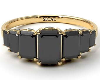 Emerald Cut Engagement Rings Hidden Black Diamonds 14K-18K Gold Ring Emerald Cut Black Diamond Ring Hidden Black Diamonds - Brynlee