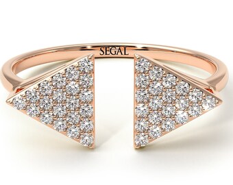 Diamond Ring Triangle Rose Gold 14K-18K Rose Gold Unique Rings Diamond Triangle Ring for Girlfriend - Hope