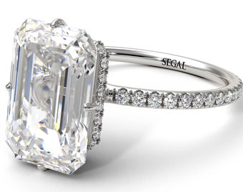 Hidden Halo Emerald Cut Diamond Engagement Ring White Gold 14K-18K White Gold Unique Rings Hidden Halo Emerald Cut Diamond Ring - Vanessa
