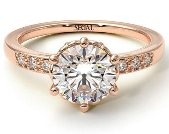 Engagement Ring Classic White Diamond Rose Gold 18K-14K Gold Ring Classic Engagement Rings Diamond Vintage Ring - Olivia