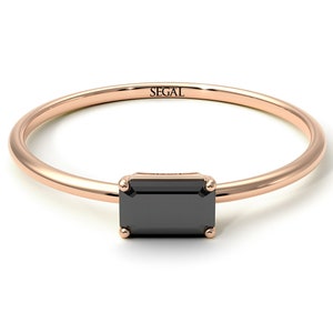 Emerald Cut Black Diamond Ring Rose Gold 14K-18K Rose Gold Unique Rings Emerald Cut Black Diamond Ring Mom Birthday Gift - Isla