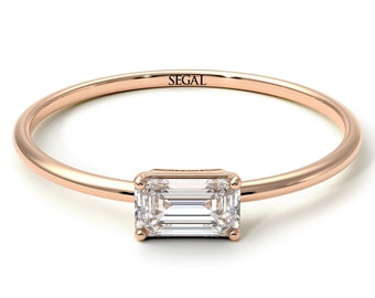 Emerald Cut Diamond Ring Rose Gold 14K-18K Rose Gold Unique Rings Emerald Cut Diamond Unique Ring Women Birthday Gift - Isla