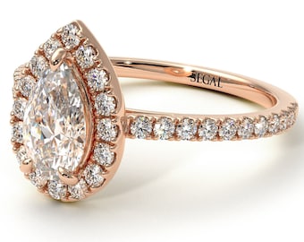 Pear Shaped Halo Engagement Ring Rose Gold 14K-18K Rose Gold Unique Rings Pear Shaped Halo Diamond Ring for Women - Janet