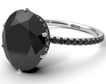 5 carat diamond ring for Women Halo Oval Black Diamonds Engagement Rings White Gold ring - Gemma