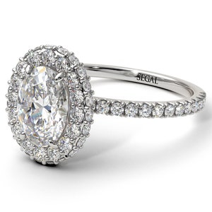 Oval Diamond Halo Engagement Ring Gold 18K-14K White Gold Unique Engagement Ring Halo Diamond Oval Ring Promise Ring for Her - Amy
