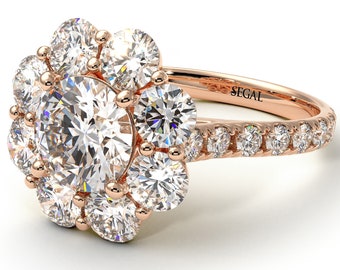 Halo engagement ring natural diamond 14k rose gold ring promise Anniversary ring for her - Amaya