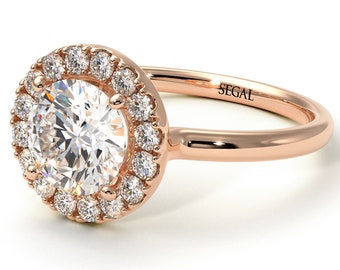 Verlobungsring mit 1 Karat Halo-Diamant, rund, Gold 18K-14K Roségold, Verlobungsring mit Halo-Diamant, runder Ring, Versprechensring für Damen - Natalia