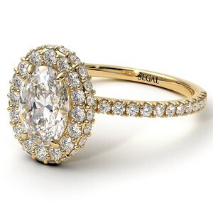 Anello di fidanzamento con alone di diamanti ovali in oro 18K-14K Anello di fidanzamento unico con alone di diamanti Anello ovale con promessa per la fidanzata - Amy
