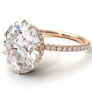 Anelli di fidanzamento con alone ovale per donna Anello ovale con diamanti Anello con alone nascosto con diamanti regalo di anniversario - Gemma