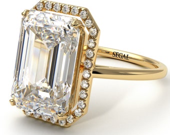 ENGAGEMENT RINGS Emerald Cut Halo Diamond Gold 14K-18K Gold Unique Rings Emerald Cut Halo Diamond Ring for Girlfriend - Izabella