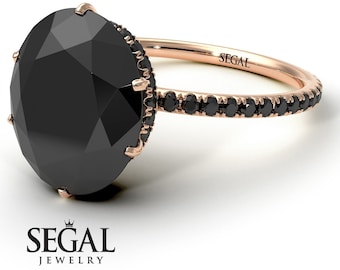 Black diamonds engagement ring black diamond Halo Oval Vintage Real 14k rose gold, Engagement Rings black diamond - Gemma