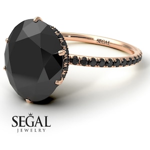 Black diamonds engagement ring black diamond Halo Oval Vintage Real 14k rose gold, Engagement Rings black diamond - Gemma