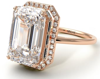 Emerald Cut Engagement Rings Halo emerald cut Diamond ring with hidden Diamonds gift for her - Rowan