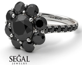 Black diamonds engagement ring black diamond Halo Vintage Real 14k white gold, Engagement Rings black diamond for Women - Amaya