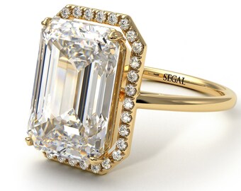 Emerald Cut Engagement Rings Halo emerald cut Diamond ring with hidden Diamonds gift for her - Izabella