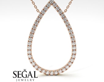 Colgante en forma de pera de oro rosa de 14K-18K, collar de oro rosa, joyería única, diamante en forma de pera, regalo de boda para esposa - Sylvia