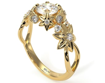 Flower Diamond Ring Gold 14K-18K Gold Unique Rings Flowers Engagement Ring for Girlfriend - Katherine