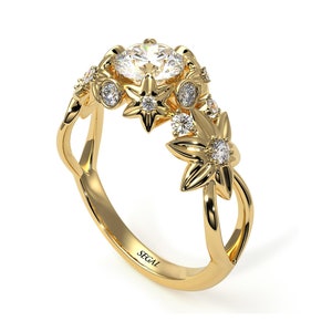 Flower Diamond Ring Gold 14K-18K Gold Unique Rings Flowers Engagement Ring for Girlfriend - Katherine