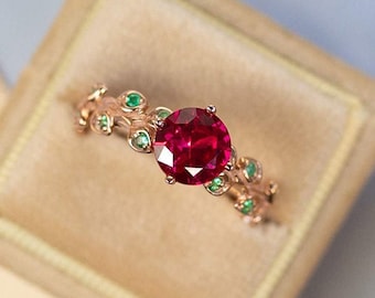 2ct Ruby Rings Rose Gold 14K-18K Rose Gold Red Ruby Ring Unique Engagement Rings Ruby Jewelry