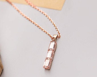 Emerald Cut Diamond Necklace Pendant Rose Gold 14K-18K Rose Gold Necklace Pendant Diamond Emerald Cut Unique Jewelry Gifts for Birthday