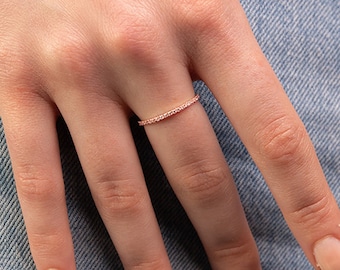 Anello eternity con diamanti in oro rosa 14K-18K, anello eternity unico per compleanno