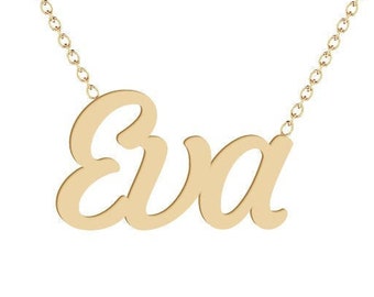 Collar con nombre Eva en oro blanco de 14 quilates, oro rosa de 14 quilates o oro amarillo de 14 quilates. Regalo perfecto para el Día de la Madre.