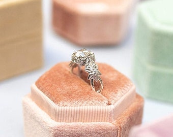Unique Flower Engagement Ring Diamond ring 14K White Gold Flowers And Branches Art Deco Edwardian Ring White diamond - Katherine