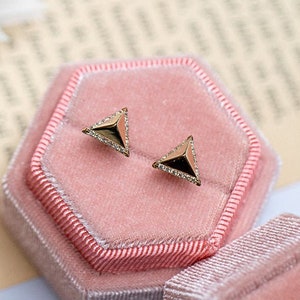 Triangle Earrings Diamond Stud Gold 14K-18K Gold Diamond Earrings Triangle Stud Unique Jewelry Birthday Gift Ready To Ship Earrings