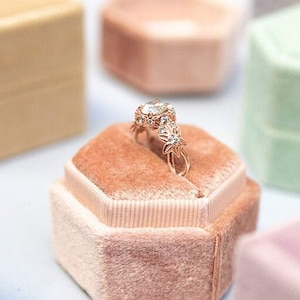 Flower Engagement Ring Rose Gold 14K-18K Rose Gold Flower Ring Diamond Unique Rings for Girlfriend